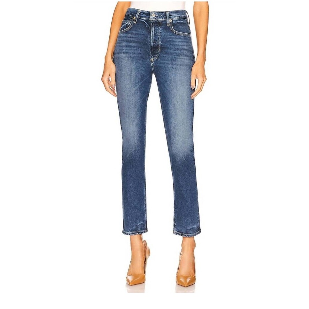 citizens of humanity charlotte high rise straight jeans delphi blue, women 26
